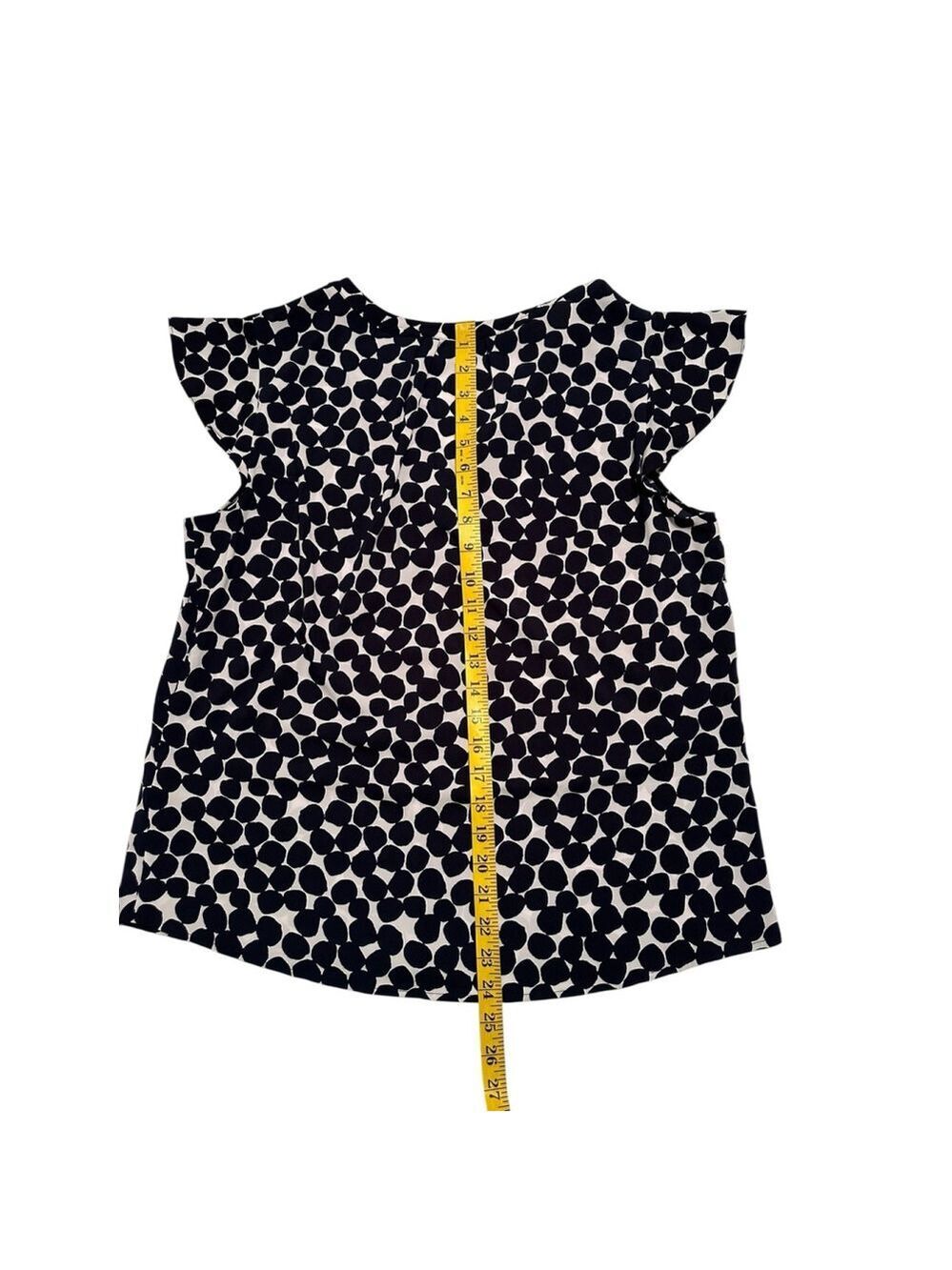 Calvin Klein Chic Career Blouse Womens L Blue & White Dots Short Flutter Sleeves - Picture 11 of 16